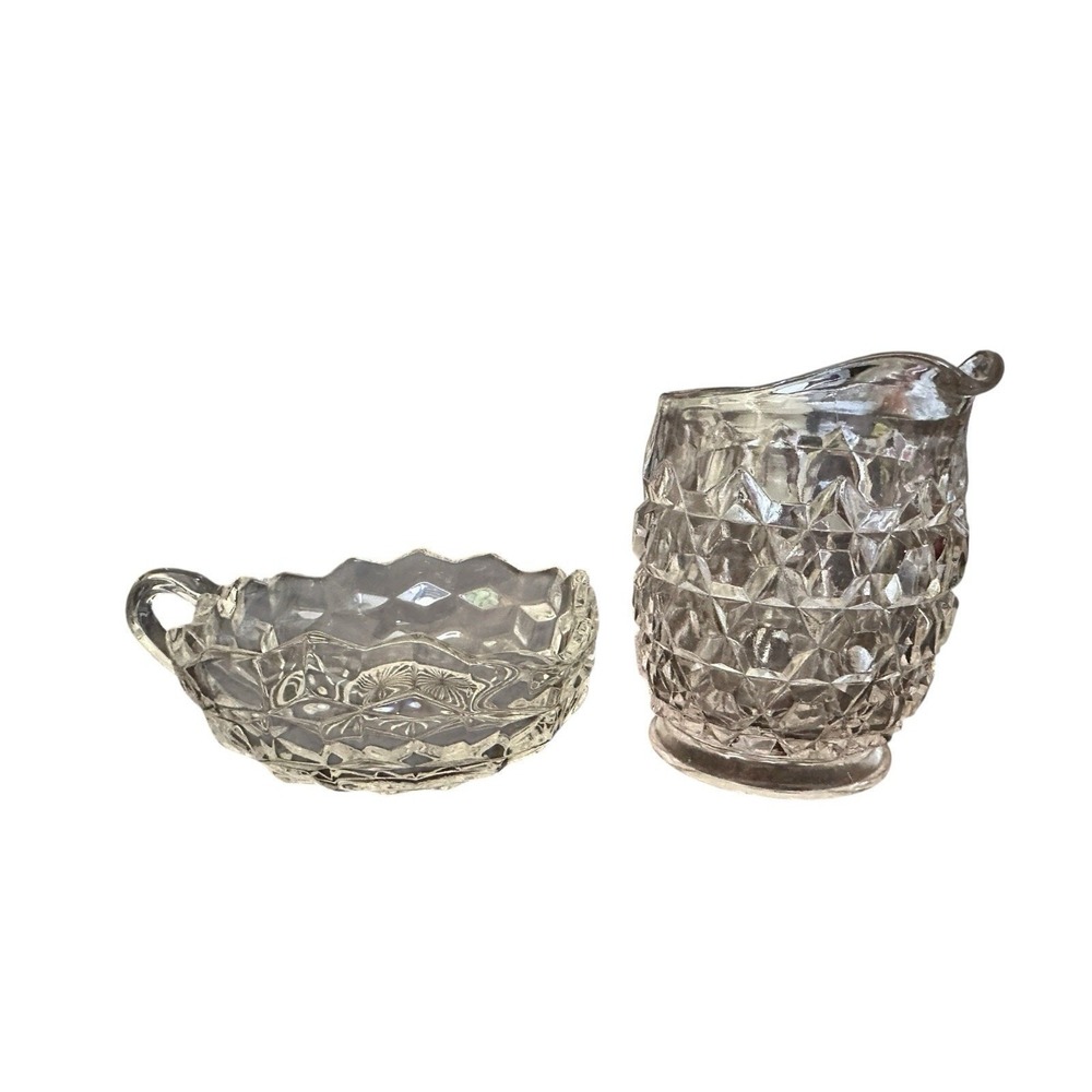 Vintage Fostoria American Clear Cube Cream And Sugar Set